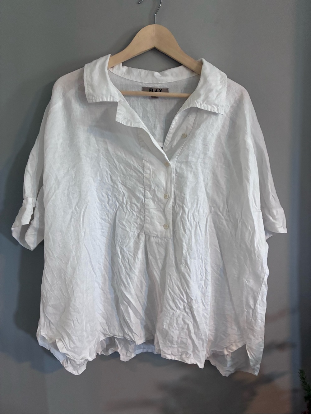 Flax White Linen Boxy Top Size Small